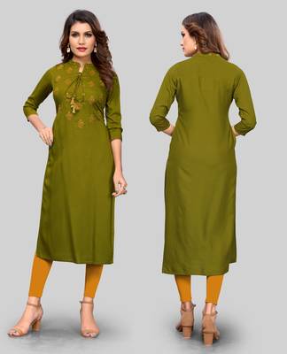Green embroidered rayon ethnic-kurtis 5
