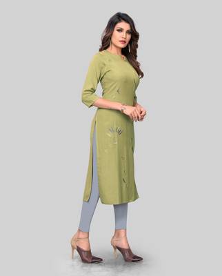 Light-green embroidered rayon ethnic-kurtis 4