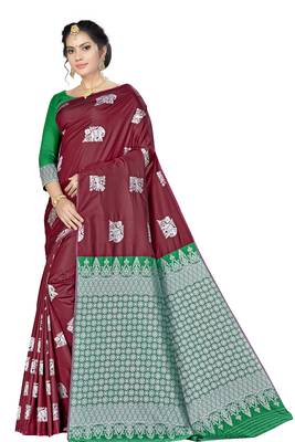 Maroon woven banarasi saree with blouse 2