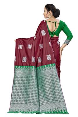 Maroon woven banarasi saree with blouse 3