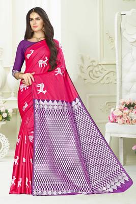 Pink woven banarasi saree with blouse 1