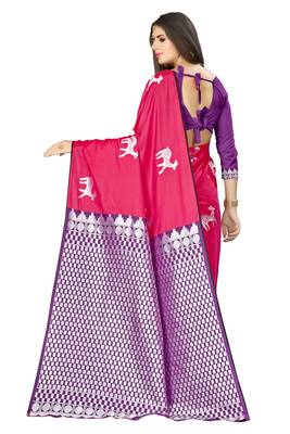 Pink woven banarasi saree with blouse 3