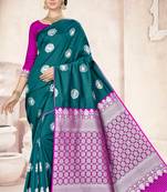 Green woven banarasi saree with blouse