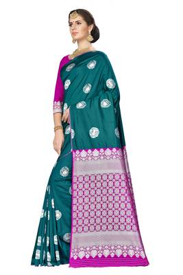 Green woven banarasi saree with blouse 2