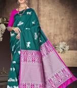 Green woven banarasi saree with blouse