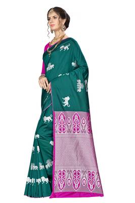 Green woven banarasi saree with blouse 2
