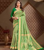Light parrot green woven banarasi saree with blouse