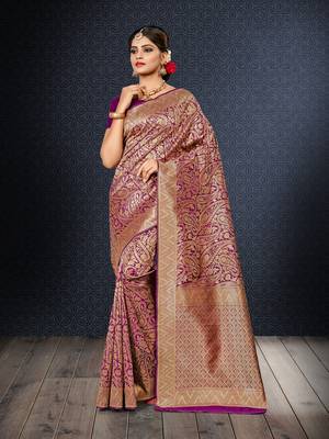 Purple woven banarasi saree with blouse 1