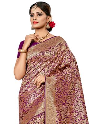 Purple woven banarasi saree with blouse 2
