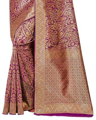 Purple woven banarasi saree with blouse 3