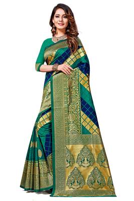 Multicolor woven banarasi saree with blouse 1