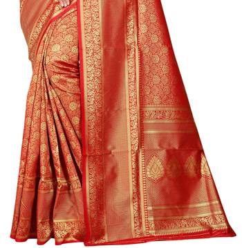 Red Woven Banarasi Saree With Blouse 3