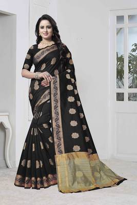 Black woven banarasi saree with blouse 1