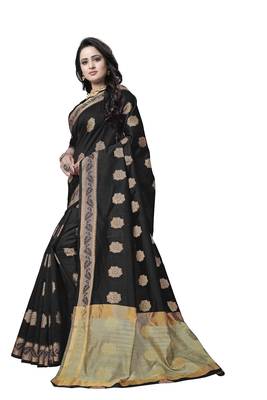 Black woven banarasi saree with blouse 2