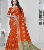 Orange woven banarasi saree with blouse