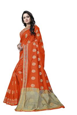 Orange woven banarasi saree with blouse 2