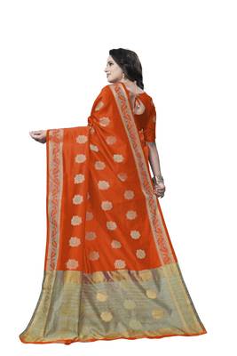 Orange woven banarasi saree with blouse 3