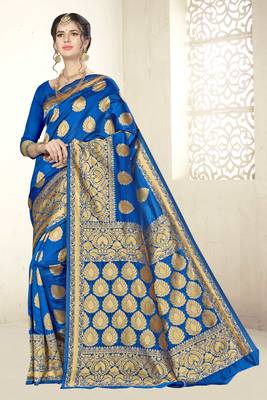 Blue Woven Banarasi Saree With Blouse 1