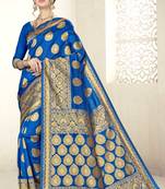 Blue Woven Banarasi Saree With Blouse
