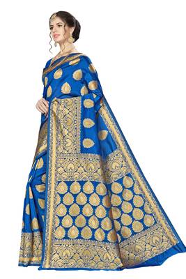 Blue Woven Banarasi Saree With Blouse 2