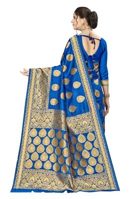 Blue Woven Banarasi Saree With Blouse 3