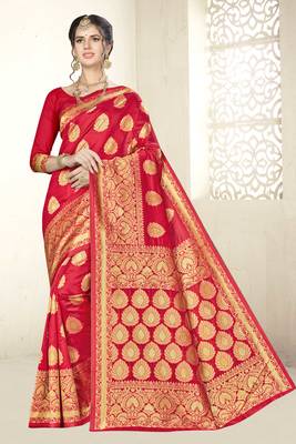 Red woven banarasi saree with blouse 1