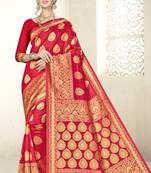 Red woven banarasi saree with blouse