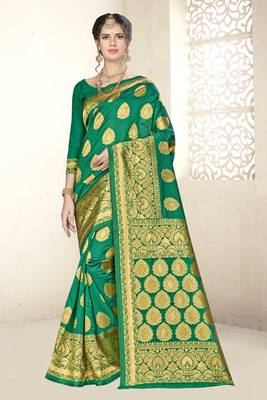 Green Woven Banarasi Saree With Blouse 1