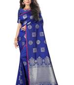 Blue Woven Silk Blend Saree With Blouse