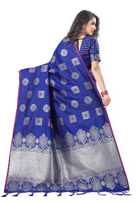 Blue Woven Silk Blend Saree With Blouse 3
