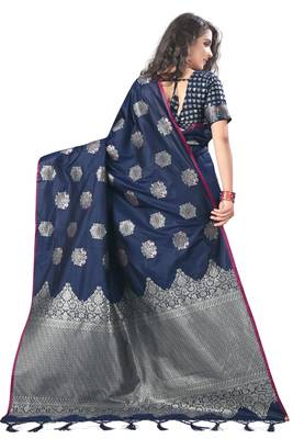 Blue Woven Silk Blend Saree With Blouse 3