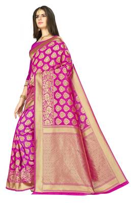 Pink woven banarasi saree with blouse 2