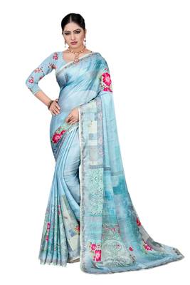 Sky Blue Printed Georgette Saree With Blouse 1