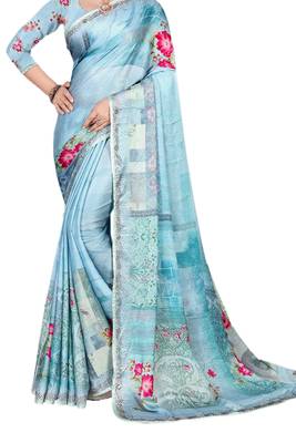 Sky Blue Printed Georgette Saree With Blouse 2