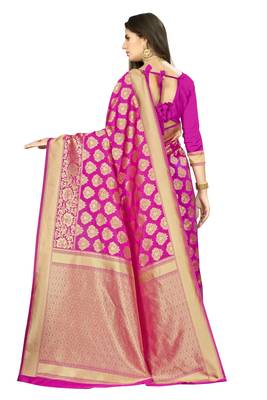 Pink woven banarasi saree with blouse 3