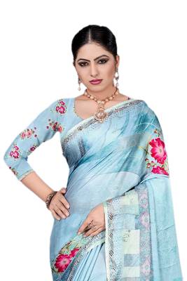 Sky Blue Printed Georgette Saree With Blouse 3