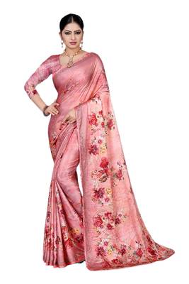 Pink Printed Georgette Saree With Blouse 1