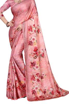 Pink Printed Georgette Saree With Blouse 2
