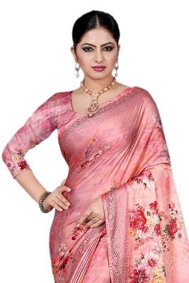 Pink Printed Georgette Saree With Blouse 3