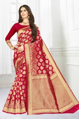 Red woven banarasi saree with blouse 1