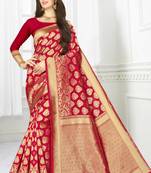 Red woven banarasi saree with blouse