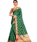 Green woven silk blend saree with blouse