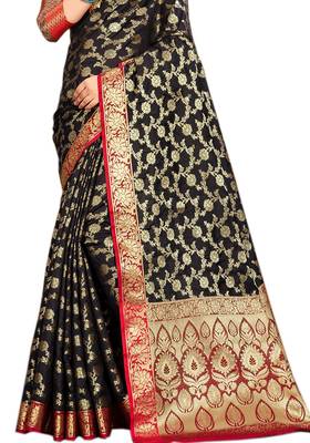 Black woven silk blend saree with blouse 2