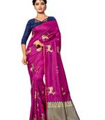 Purple Woven Silk Blend Saree With Blouse