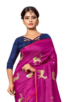 Purple Woven Silk Blend Saree With Blouse 3