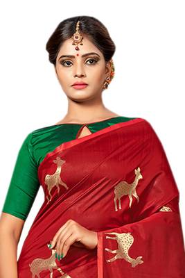 Maroon Woven Silk Blend Saree With Blouse 3
