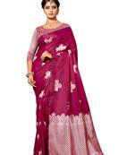 Purple Woven Silk Blend Saree With Blouse