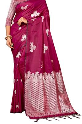 Purple Woven Silk Blend Saree With Blouse 2