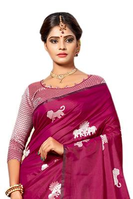 Purple Woven Silk Blend Saree With Blouse 3
