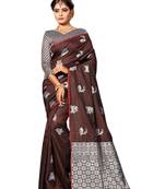 Brown Woven Silk Blend Saree With Blouse